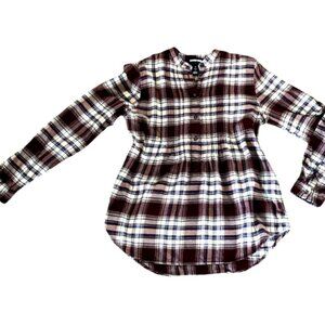Lands' End Wm Plaid Cotton Flannel Pintuck Button Blouse Sz 6 Roll Tab 210H